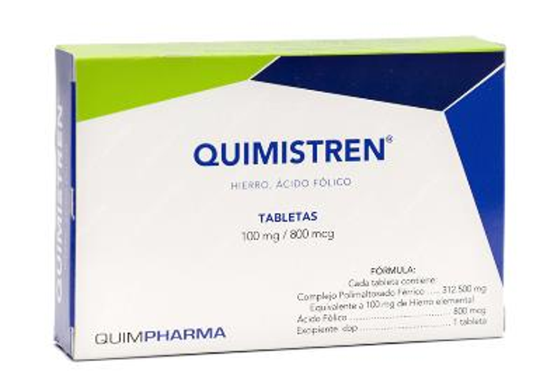 QUIMISTREN TABS (HIERRO 100 MG/ACIDO FOLICO 800MCG) C/30