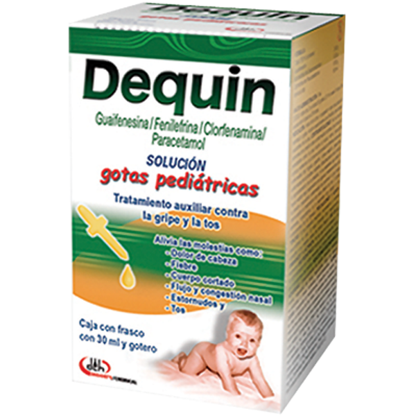 DEQUIN GOTAS PEDIATRICAS (GUAIFENESINA 2G/FENILEFRINA .10G/CLORFENAMINA .02G/PARACETAMOL 2.5G)