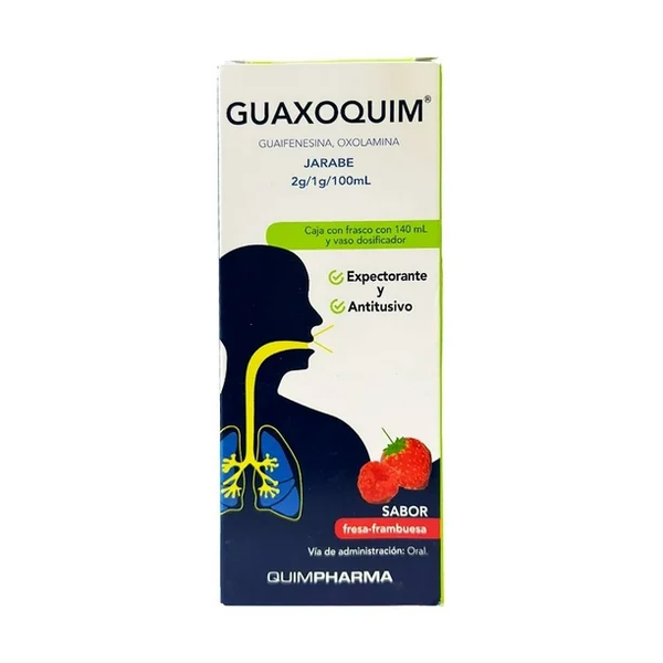 GUAXOQUIM JARABE GUAIFENESINA 2.00 G OXOLAMINA 1.00 G FRESA-FRAMBU