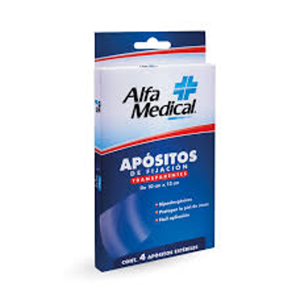 ALFA MEDICAL APOSITOS DE FIJACION TRANSPARENTES DE 10CM X 12CM C/4