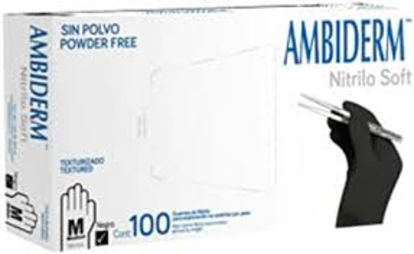 AMBIDERM GUANTES DE NITRILO PARA EXPLORACION NO ESTÉRIL CAJA C/100 COLOR NEGRO TALLA MEDIANA