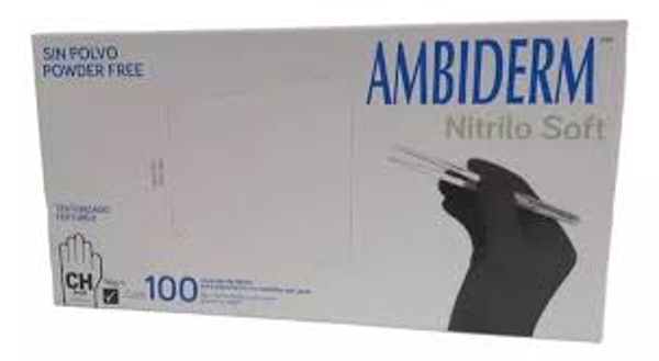 AMBIDERM GUANTES DE NITRILO PARA EXPLORACION NO ESTÉRIL CAJA C/100 COLOR NEGRO TALLA CHICA