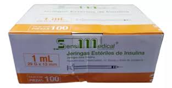 JERINGA PARA INSULINA 1ML 29GX 13MM CAJA C/100 PZAS