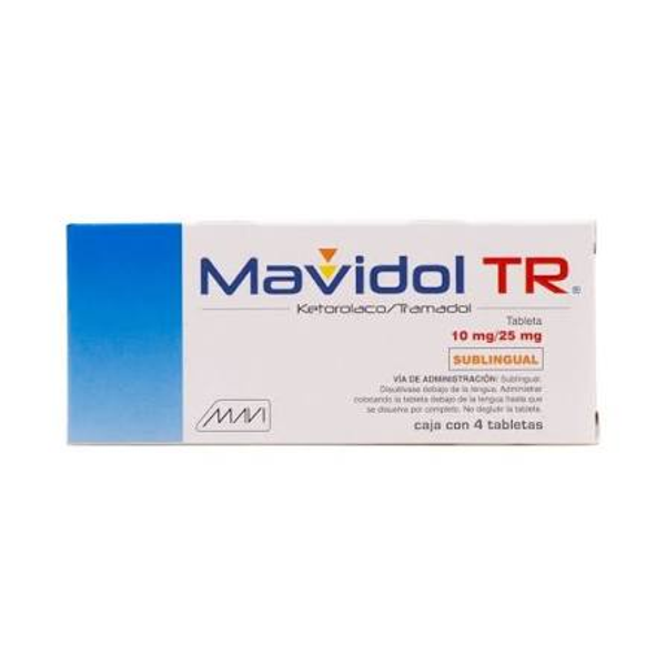 MAVIDOL TR SUBLINGUAL C/4 KETOROLACO 10.00 MG TRAMADOL 25.00 MG