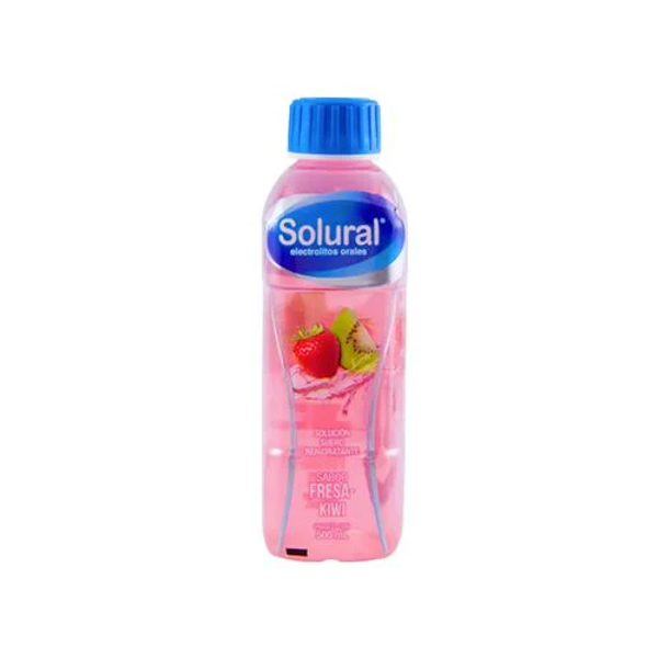 SOLURAL FRESA-KIWI GLUCOSA 5.00 G CLORURO DE SODIO 12.00 MG CLORURO DE POTASIO 149.00 MG CLORURO DE CALCIO 30.00 MG CLORURO DE MAGNESIO 41.00 MG LACTATO DE CALCIO 314.00 MG