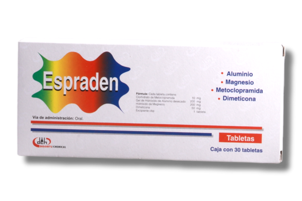 ESPRADEN TABS. C/30 HIDROXIDO DE MAGNESIO 200.00 MG HIDROXIDO DE ALUMINIO 200.00 MG METOCLOPRAMIDA 10.00 MG DIMETICONA 50.00 MG