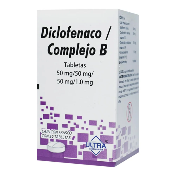 COMPLEJO B 100.00 MG DICLOFENACO SODICO 50.00 MG TABS. C/30 ULTRA