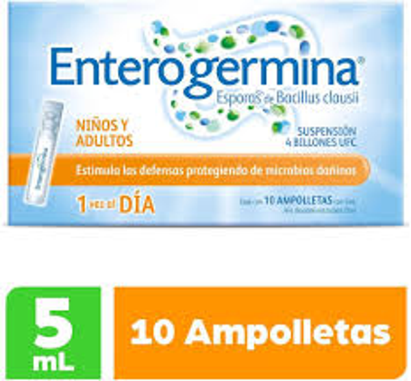 ENTEROGERMINA  4 BILLONES DE ESPORAS DE BACILLUS CLAUSII  AMPOLLETAS C/10 NIÑOS Y ADULTOS