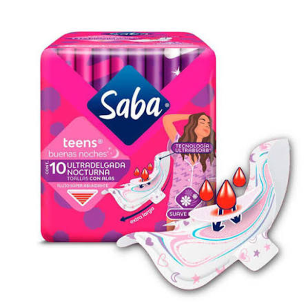 SABA TEENS NOCHE ULTRADELGADA C/10 TOALLAS