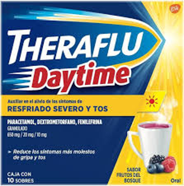 THERAFLU DAYTIME 10 SOBRES GRANULADO PARACETAMOL/DEXTROMETORFANO/FENILEFRINA 650MG/20MG/10MG