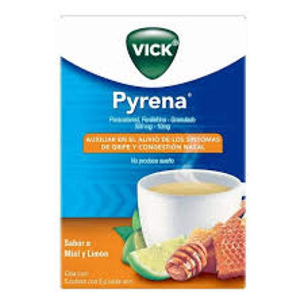 VICK PYRENA MIEL Y LIMON PARACETAMOL/FENILEFRINA 500MG/10MG GRANULADO C/5 SOBRES DE 5G