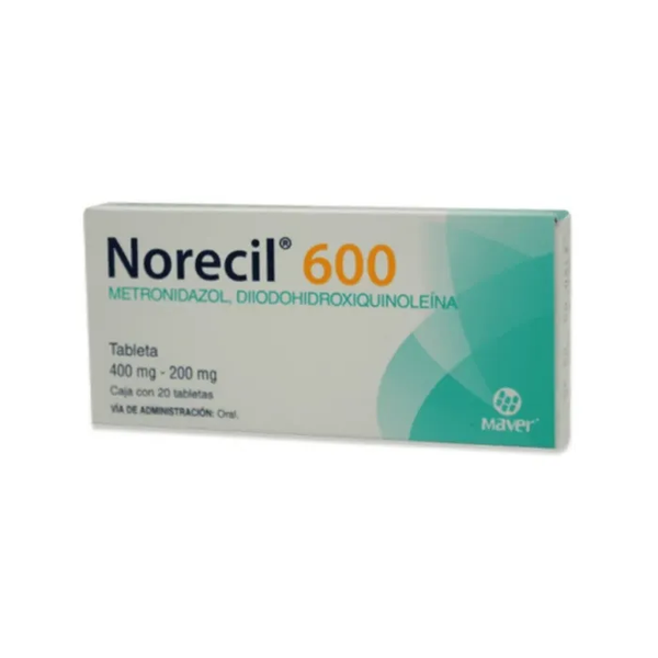 NORECIL 600 TABS. C/20  DIYODOHIDROXIQUINOLEINA 200.00 MG METRONIDAZOL 400.00 MG