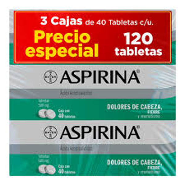 ASPIRINA ACIDO ACETILSALICILICO TABS. C/40 PAQUETE C/3 CAJAS
