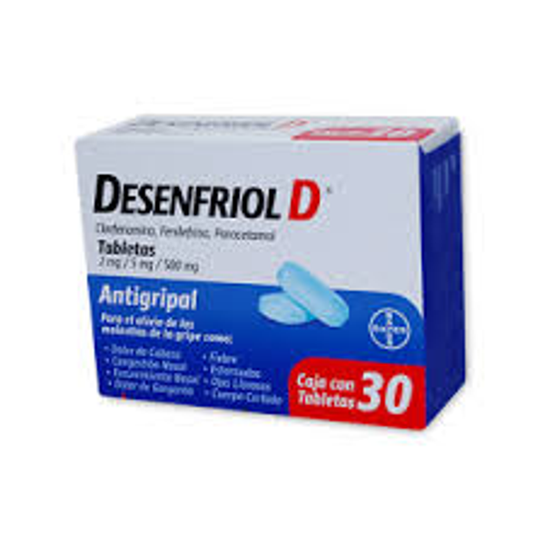 DESENFRIOL D TABS. CLORFENAMINA/FENILEFRINA/PARACETAMOL 2MG/5MG/500MG C/30