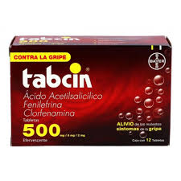 TABCIN 500 ACIDO ACETILSALICILICO/FENILEFRINA/CLORFENAMINA 500MG/8MG/2MG TABS. EFERV. C/12