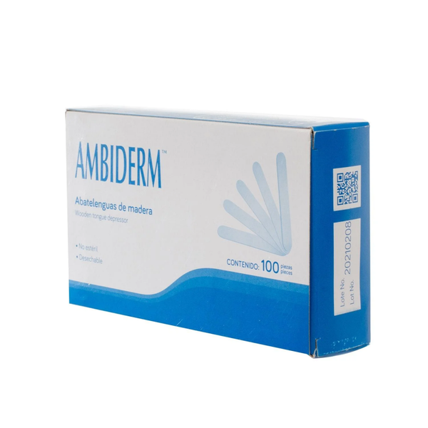 AMBIDERM ABATELENGUAS DE MADERA CAJA CON 100PIEZAS