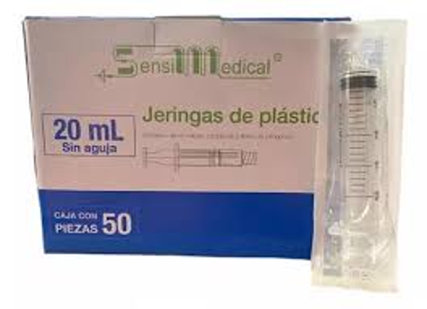 JERINGA  DE PLASTICO 20ML SIN AGUJA C/50 PZAS SENSIMEDICAL
