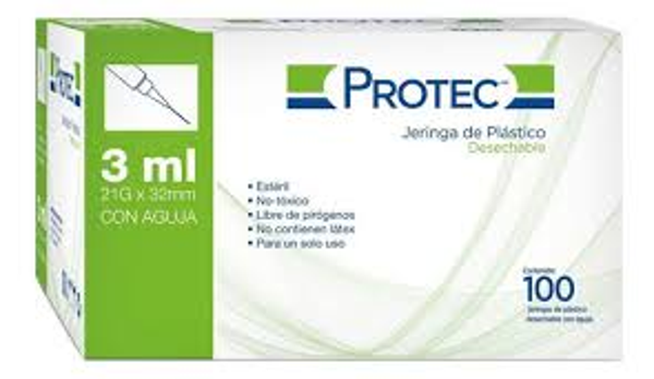 JERINGA DE PLASTICO  3ML VERDE 21G X 32MM 100.00 PZAS PROTEC
