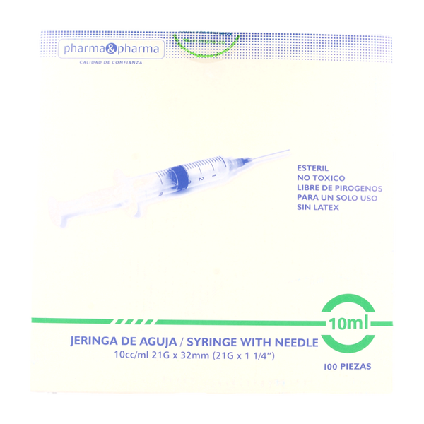 JERINGA DE PLASTICO 10ML 21G X 32MM C/100 PZAS. PHARMA & PHARMA