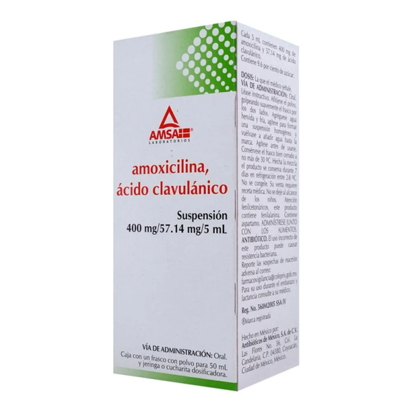 AMOXICILINA/ACIDO CLAVULANICO  SUSPENSION 57.14 MG AMOXICILINA 400.00 MG AMSA