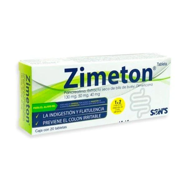 ZIMETON TABS (BILIS DE BUEY 50.00 MG DIMETILPOLISILOXANO 40.00 MG PANCREATINA 130.00 MG