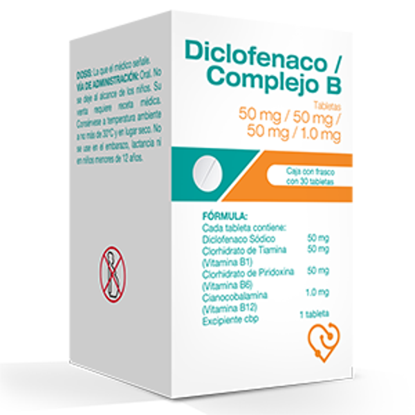 DICLOFENACO/COMPLEJO B TABS. DICLOFENACO 50MG/TIAMINA 50MG/PIRIDOXINA 5OMG VITAMINA B12 1MG C/30 ULTRA