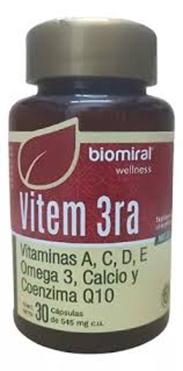 VITEM 3RA  VITAMINAS A,C,D,E/OMEGA 3,CALCIO Y COENZIMA Q-10 CAPS. C/30