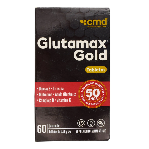 GLUTAMAX GOLD CAPS (VITAMINA B1 4.50 MG ACIDO GLUTAMICO 750.00 MG VITAMINA C 60.00 MG VITAMINA B2 5.10 MG ZINC 10.90 MG METIONINA 15.00 MG VITAMINA B12 6.00 MCG L-TIROSINA 15.00 MG VITAMINA B6 6.00 MG OMEGA 3 60.00 MG CALCIO 78.60 MG)
