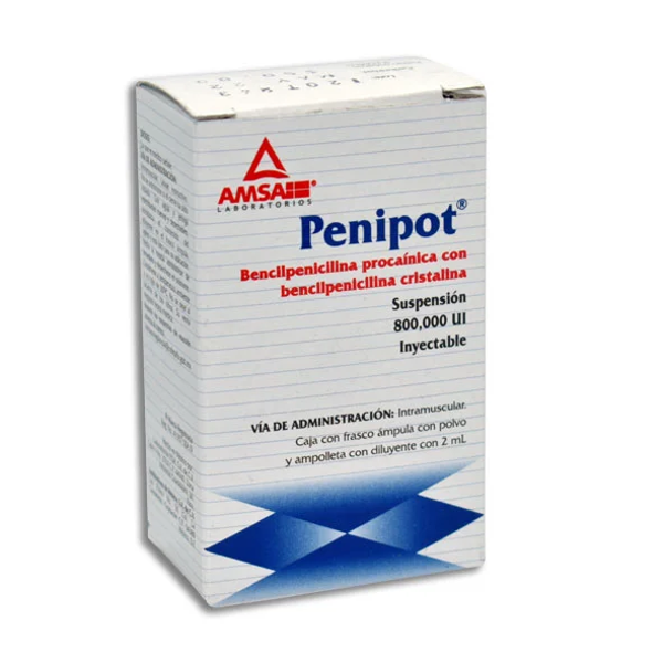 PENIPOT 800,000UI INY (BENCILPENICILINA PROCAINICA 600,000UI CON BENCILPENICILINA CRISTALINA 200,000UI)