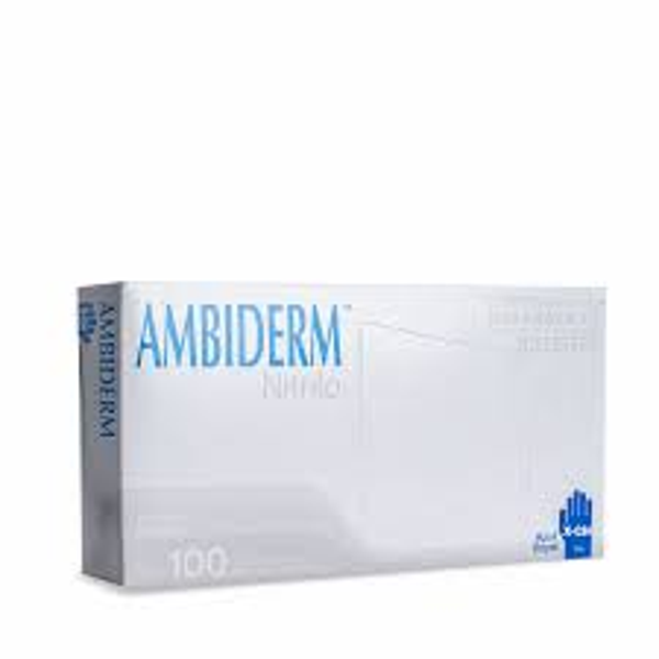 GUANTES DE NITRILO AMBIDERM COLOR AZUL TALLA MEDIANA CAJA C/100