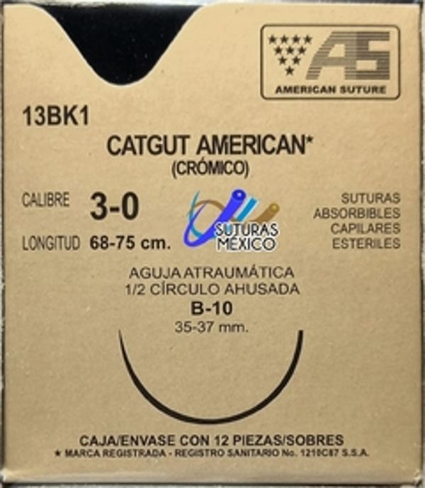 CATGUT AMERICAN CROMICO AGUJA B10 3-0