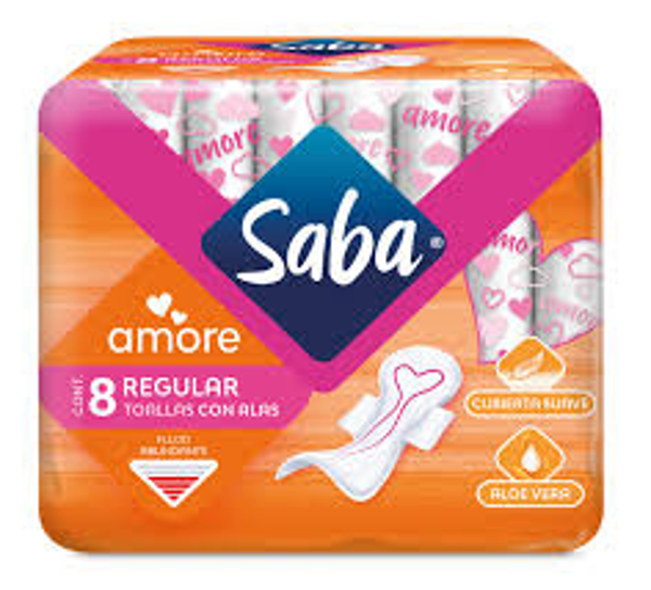 TOALLAS FEMENINAS SABA AMORE FLUJO REGULAR C/8 C/ALAS