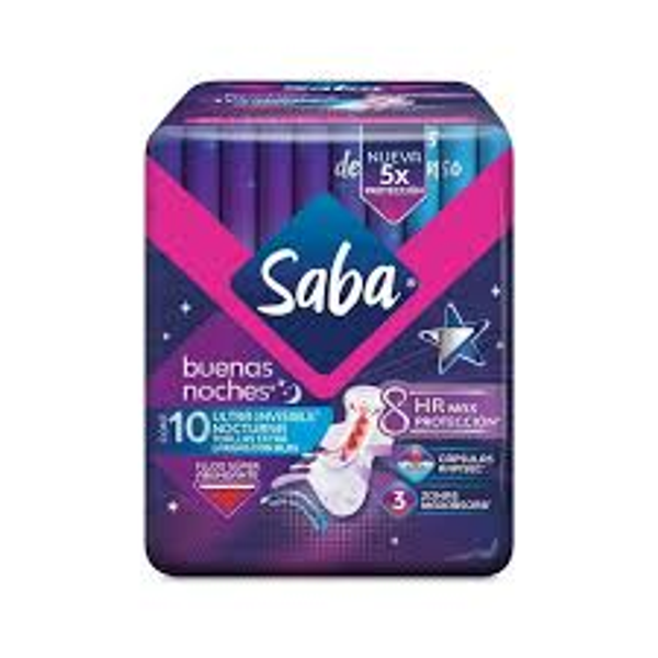 TOALLAS FEMENINAS SABA NOCTURNA C/10 HR MAX PROTECCION
