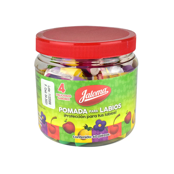 POMADA PARA LABIOS JALOMA BOTE CON 60 PIEZAS 4 DELICIOSOS SABORES