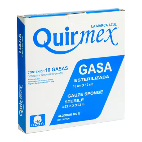 GASA ESTERILIZADA 10X10 CM QUIRMEX CAJA C/10 PZAS