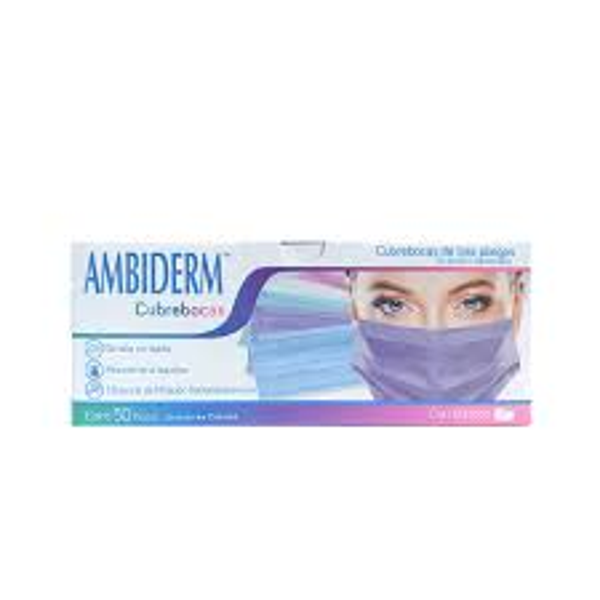 CUBREBOCAS DESECHABLE TRIPLE CAPA AMBIDERM SURTIDO DE COLORES
