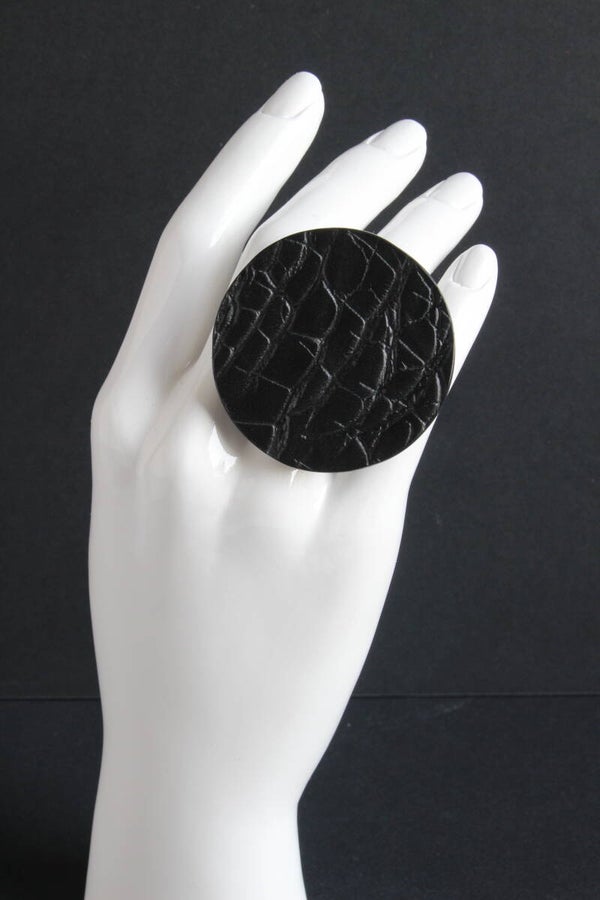Ring leer en acrylaat zwart croco R22-22