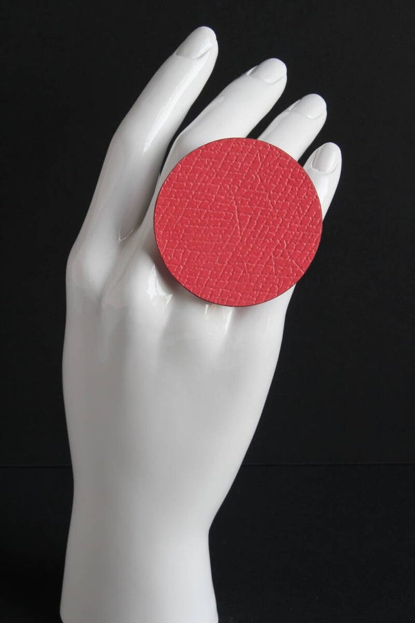 Ring leer en acrylaat roze print R22-29