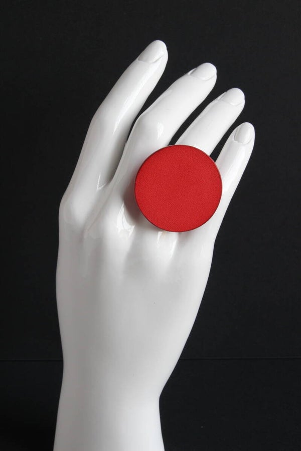 Ring leer en acrylaat roze R22-35