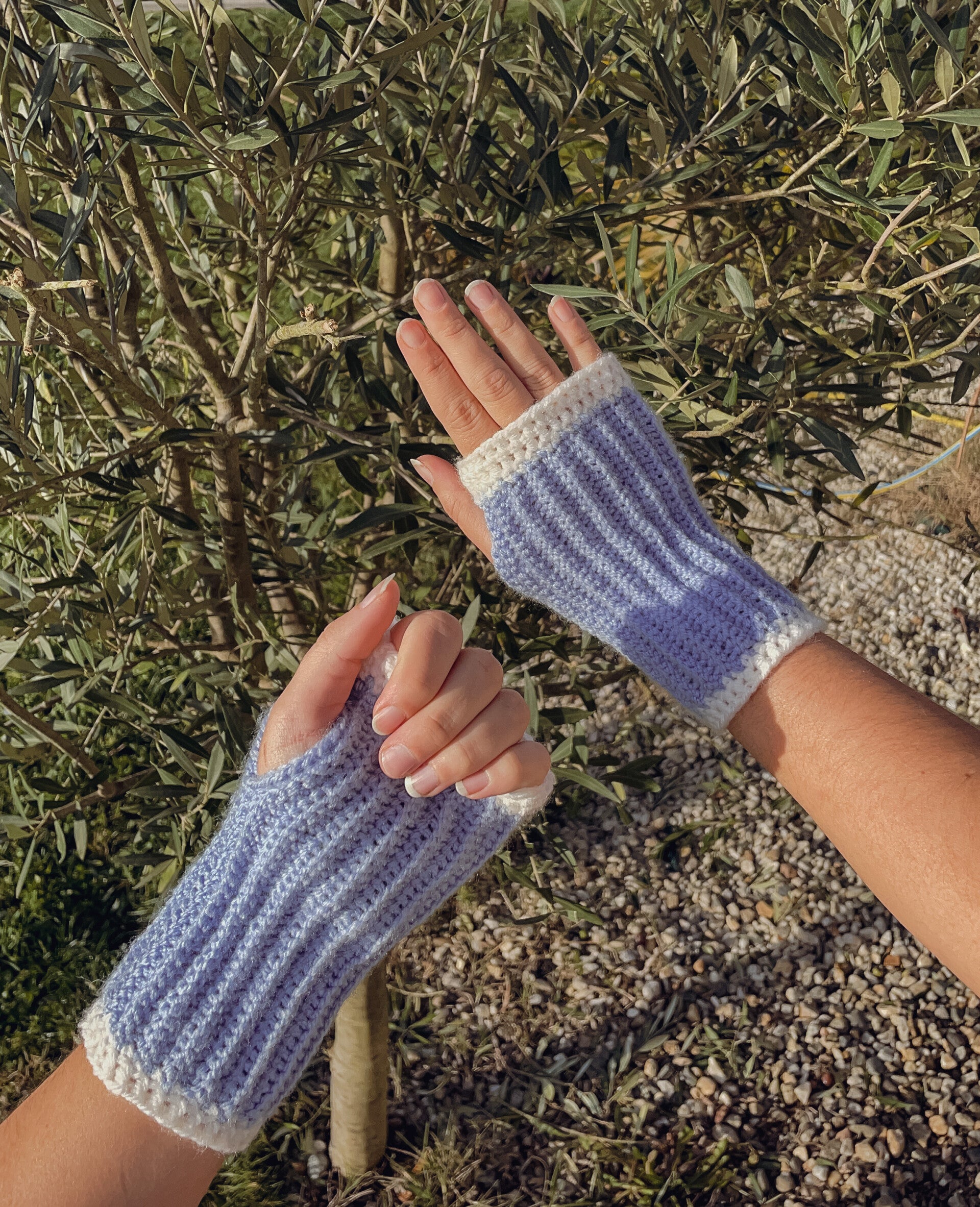 Mitaines bleu et blanche