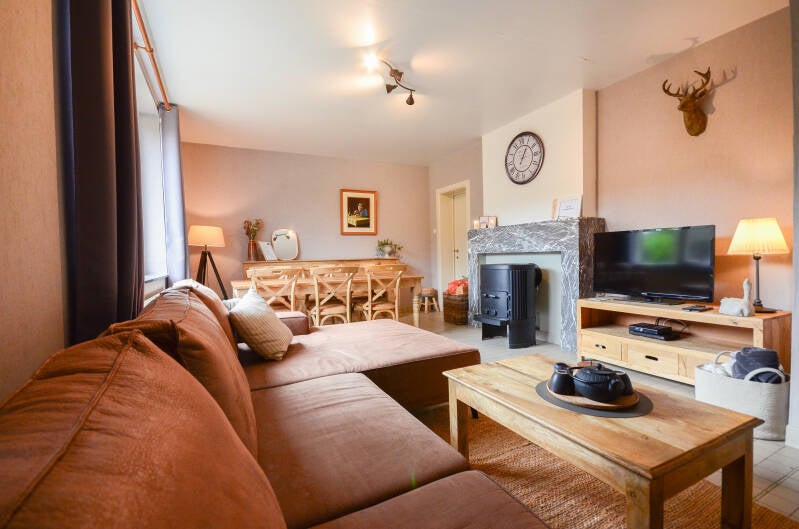 living room with wood stove