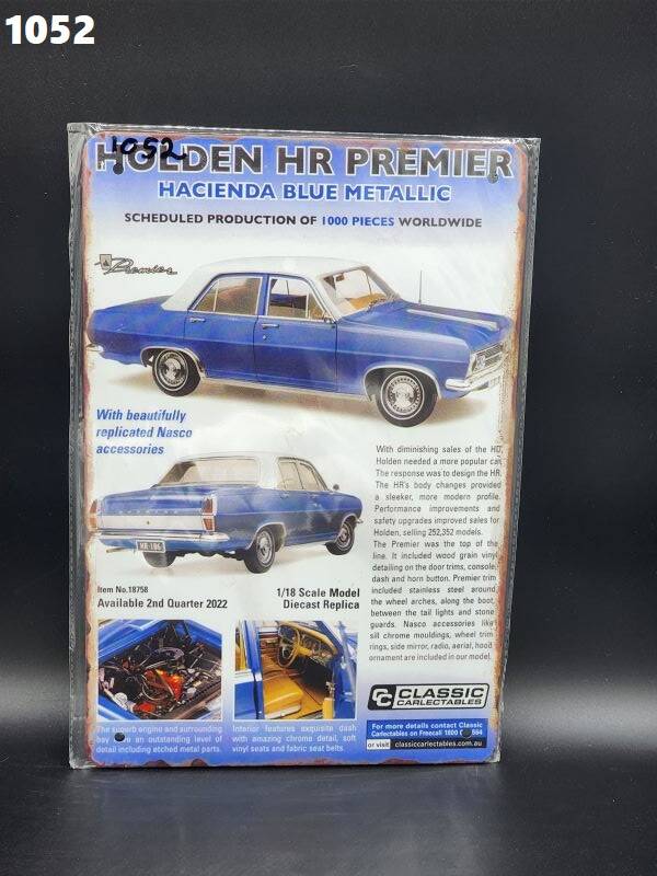Tin Sign 1052 - Holden HR Premier Hacienda Blue Metallic