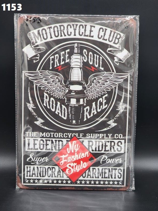 Tin Sign 1153 - Motorcycle Club Free Soul Road Rage