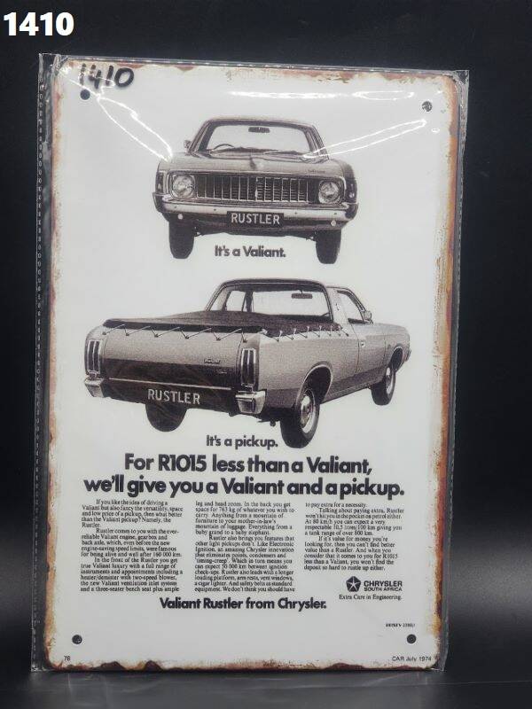 Tin Sign 1410 - It's A Valiant It's A Pickup. For R1015 less Than A Valiant....