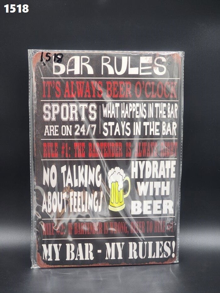 Tin Sign 1518 - Bar Rules