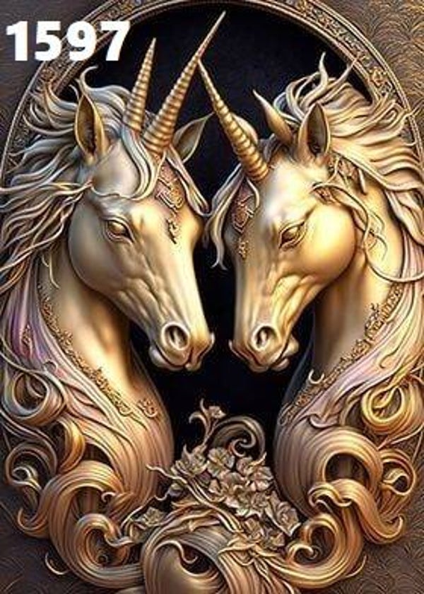 Tin Sign 1597 - Guillaume Pingard Unicorns Golden