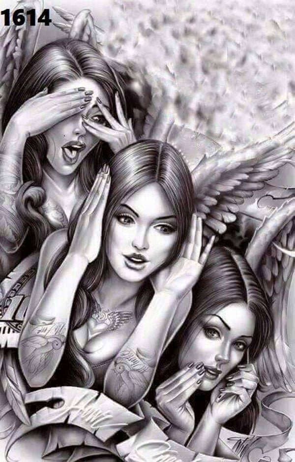 Tin Sign 1614 - See,Hear, Speak No Evil Ladies Tattoos