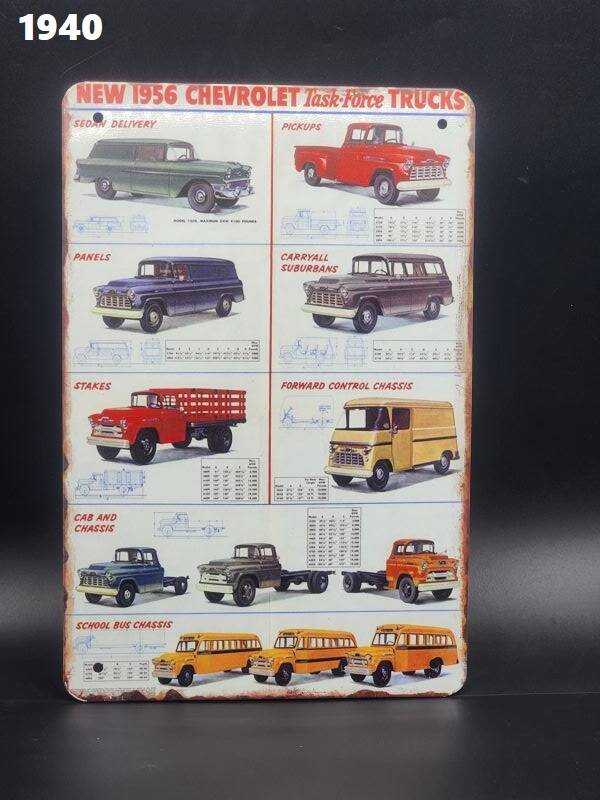 Tin Sign 1940 - New 1956 Chevrolet Task-Force Trucks