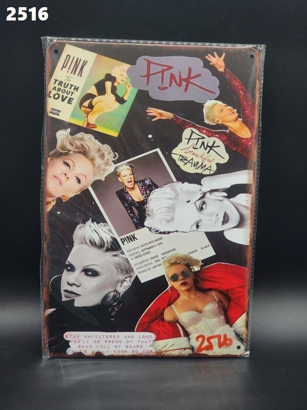 Tin Sign 2516 - Pink Montage - Real Stats