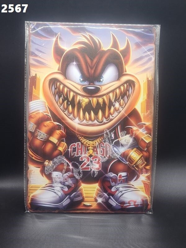 Tin Sign 2567 - Urban WB Tasmanian Devil in Chicago Bulls and Bling Gear